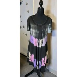 India Boutique Black  Tie-dye Embroidered Sun Dress Free Size Hippie/ Boho/ Fest
